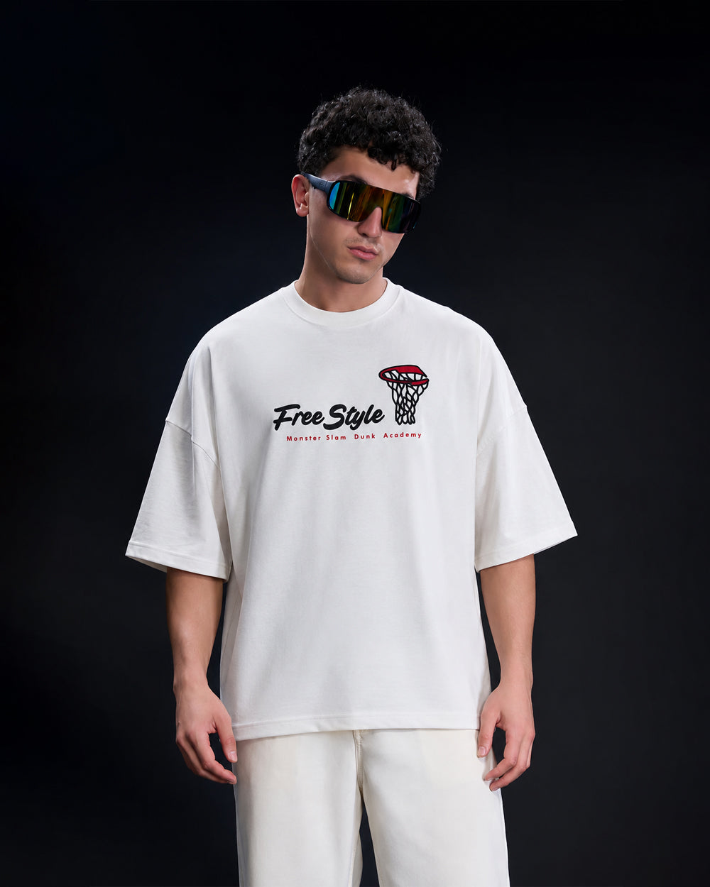 Men's "Freestyle" Basketball Oversized T-Shirt – White