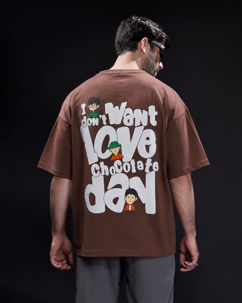 Men's "Love Chocolate Day" Oversized Graphic T-Shirt – Chocolate Brown