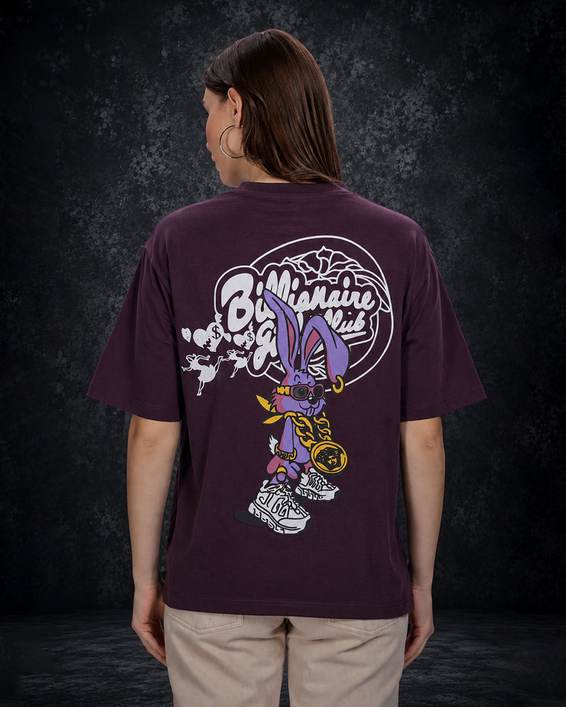 Unisex Billionaire Bunny Graphic Oversized T-Shirt – Deep Plum