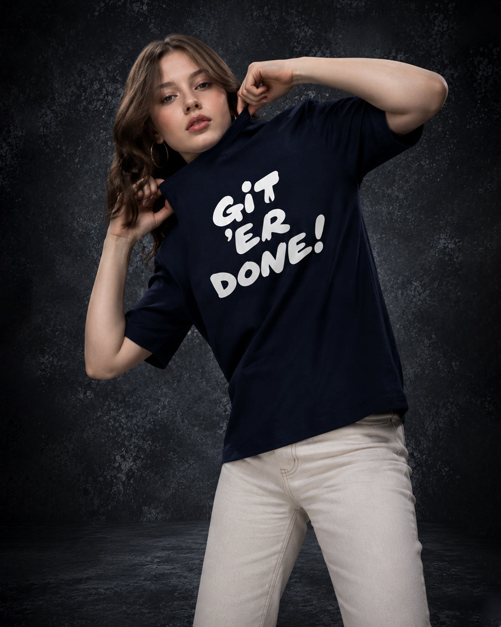 Unisex "Git'er Done" Graphic Oversized T-Shirt – Navy Blue