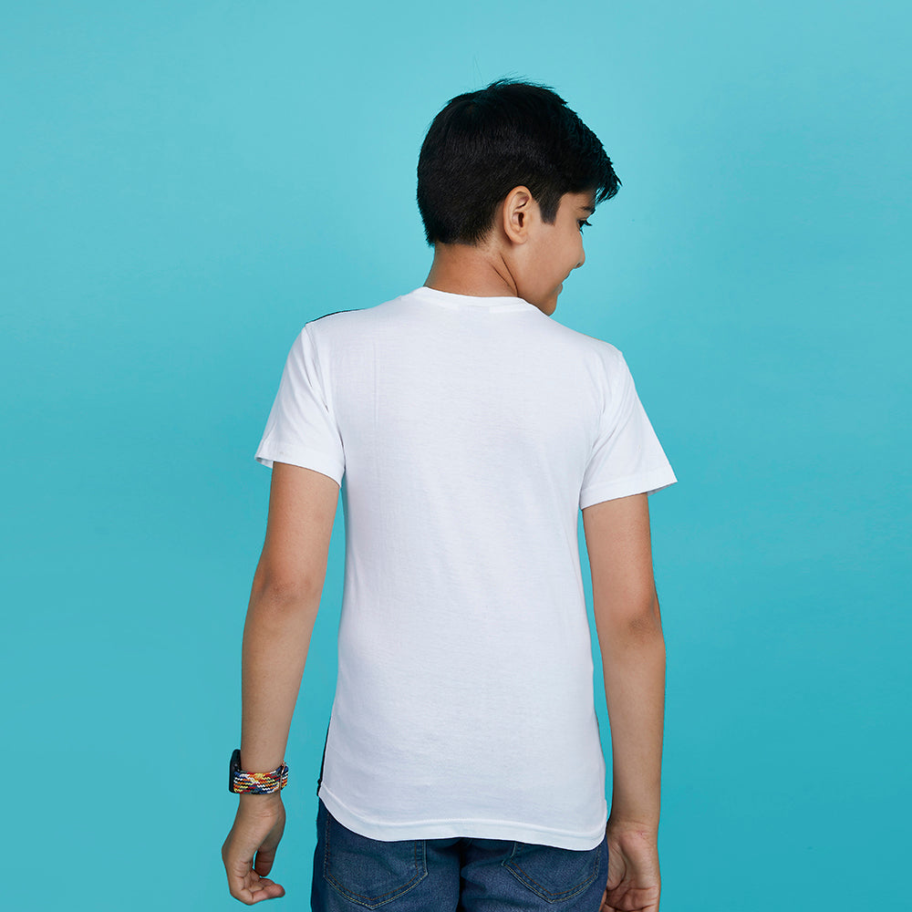 Boy's Tricolor Designer Typography White T-Shirt