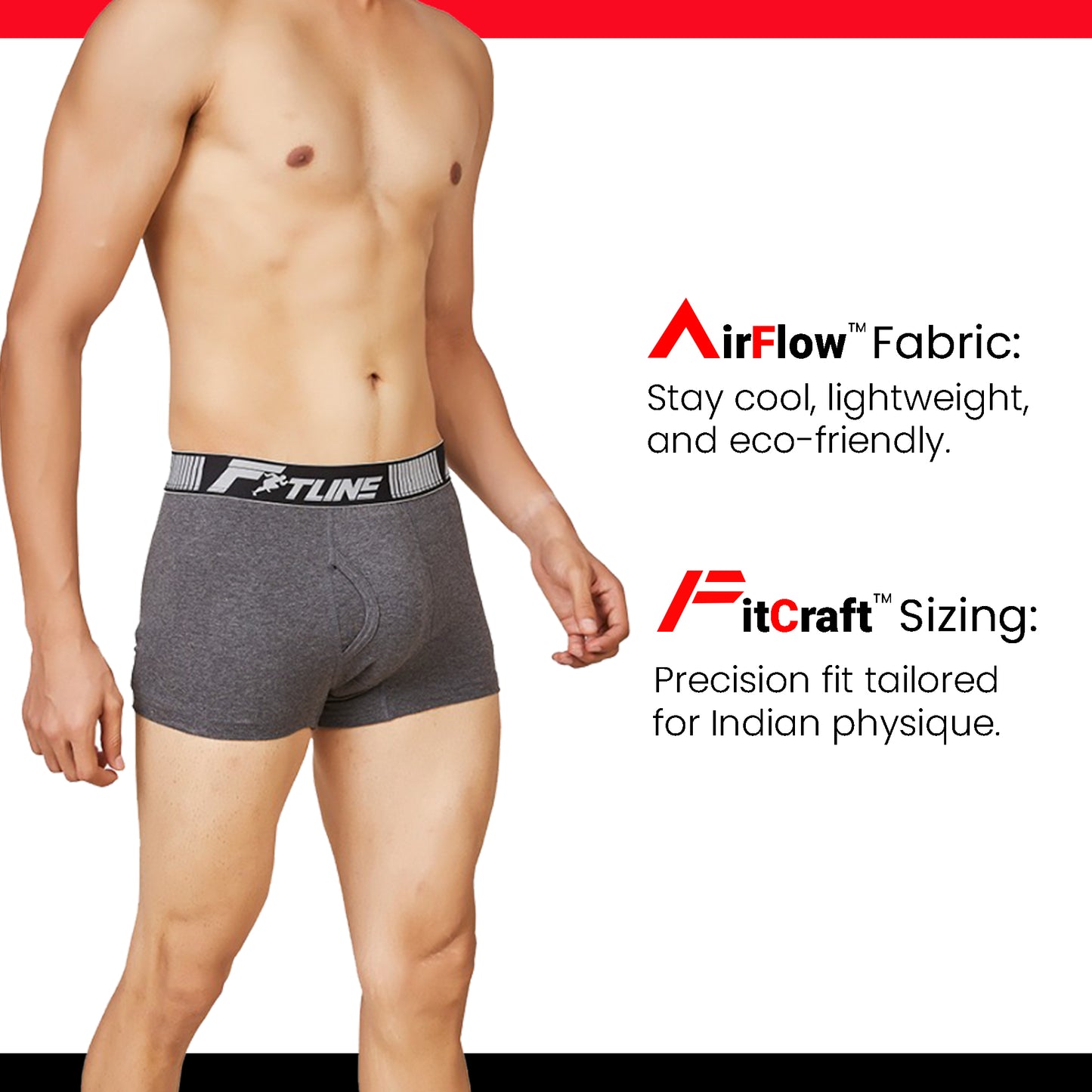 Shera Men's Cotton Lycra Trunks with Airflow Fabric, FitCraft Sizing