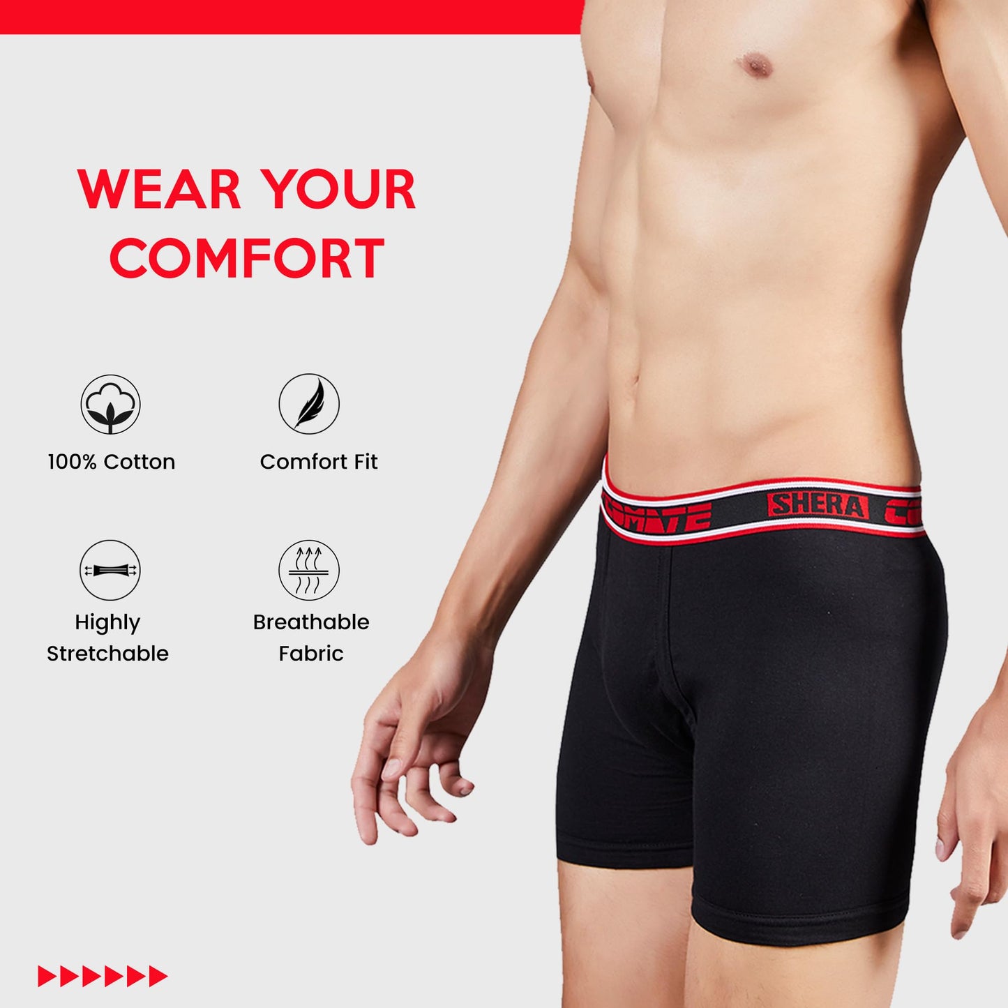 Shera Comate Long Pure Cotton Super Soft & Breathable Solid Long Trunk for Men - Combo