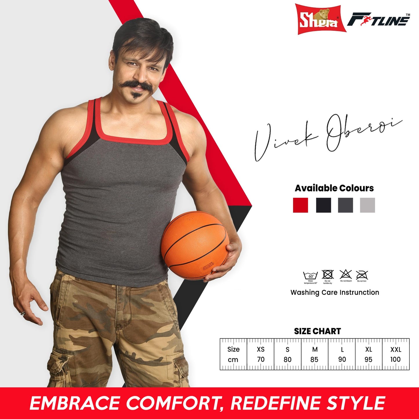 Shera Black and Red Fitline Pure Cotton Gym wear combo Pack of 2