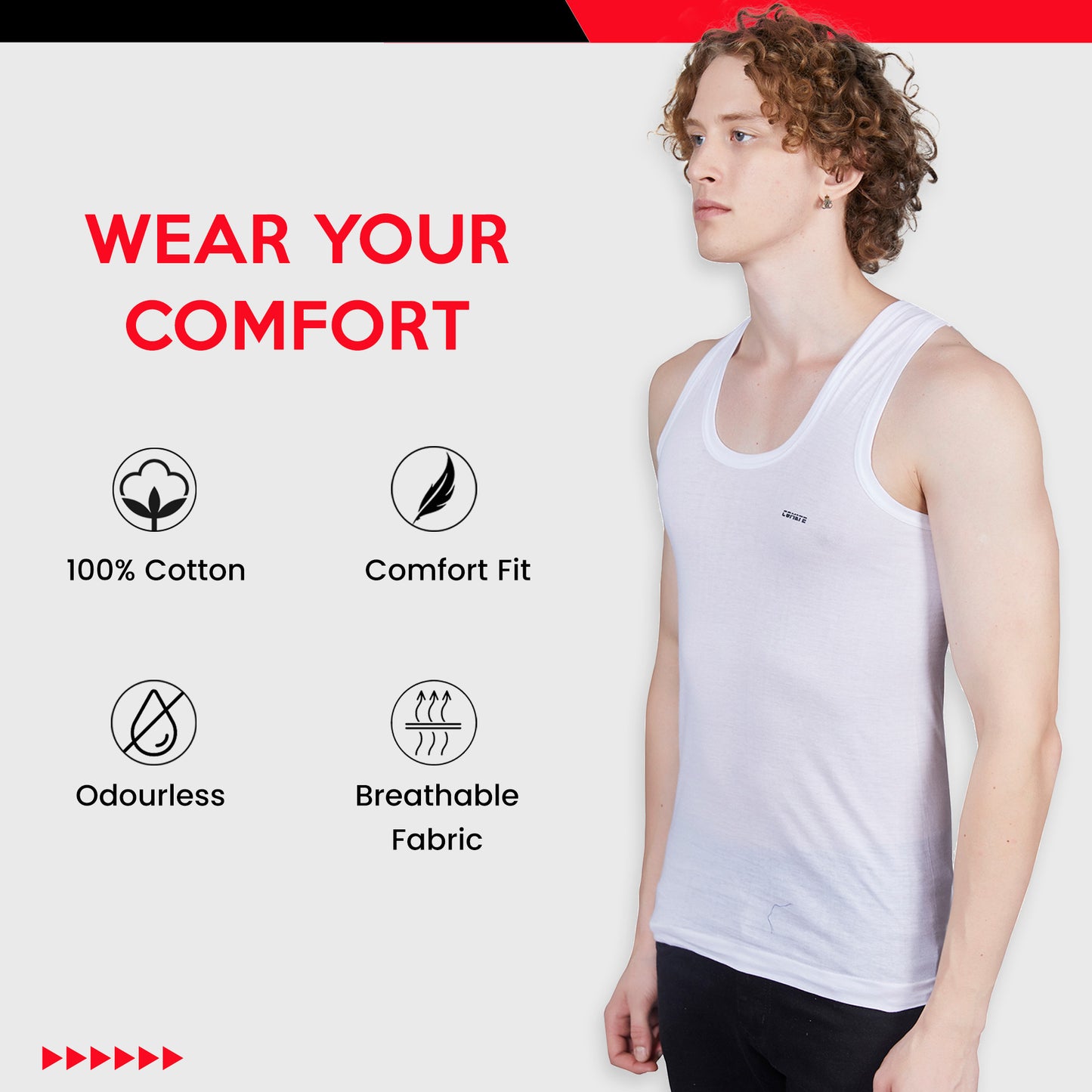 Shera Men's Cotton Half Sleeve Vest - Airflow Fabric, Lightweight and Comfortable