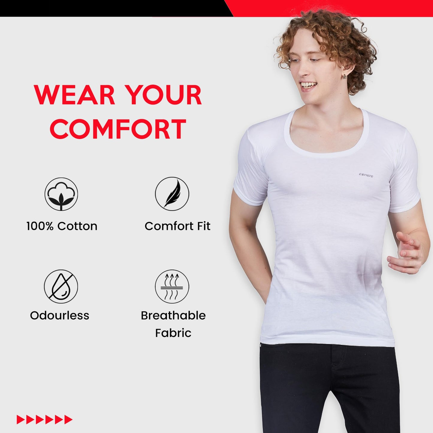 Men's Cotton Half Sleeve Vest - Airflow Fabric, Lightweight and Comfortable