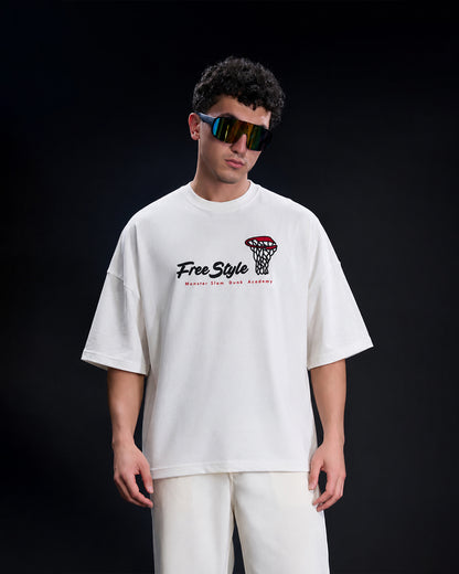 Men's "Freestyle" Basketball Oversized T-Shirt – White
