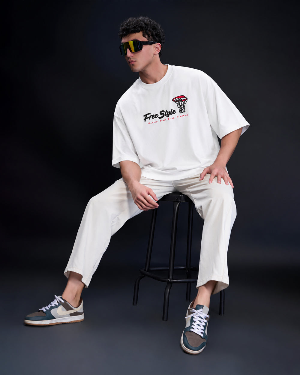 Men's "Freestyle" Basketball Oversized T-Shirt – White