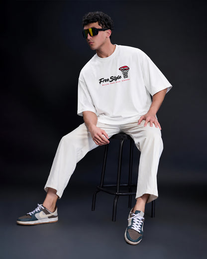 Men's "Freestyle" Basketball Oversized T-Shirt – White