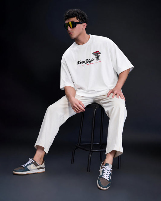 Men's "Freestyle" Basketball Oversized T-Shirt – White -H2