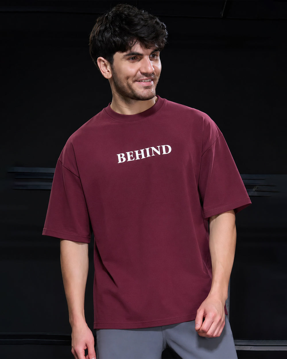 Men's "BEHIND" Oversized T-Shirt – Maroon