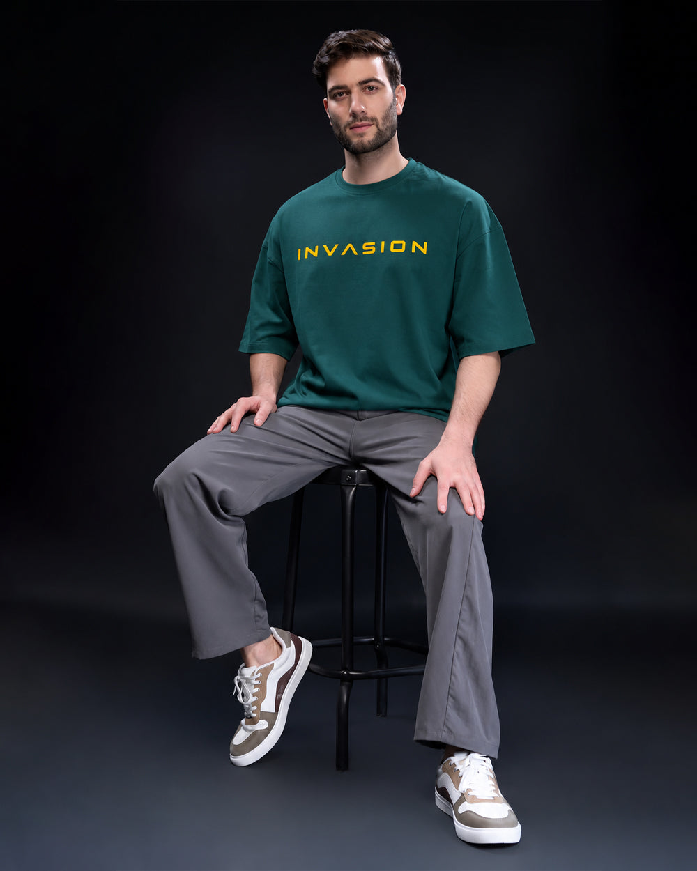 Men's "Invasion" Graphic Oversized T-Shirt – Forest Green