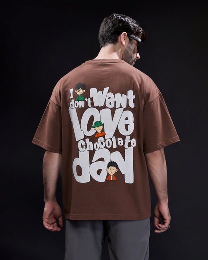 Men's "Love Chocolate Day" Oversized Graphic T-Shirt – Chocolate Brown