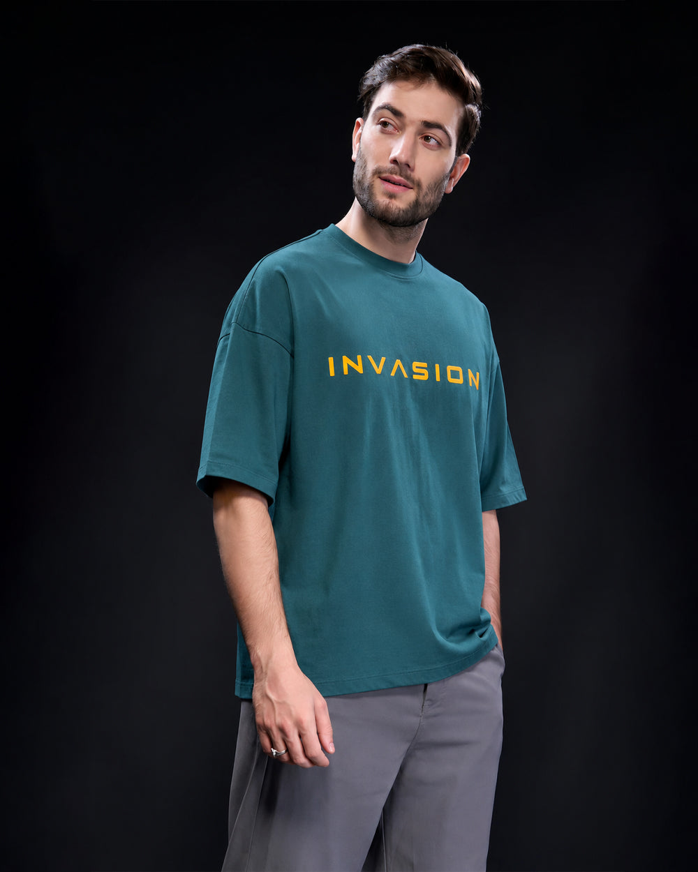 Men's "Invasion" Graphic Oversized T-Shirt – Forest Green