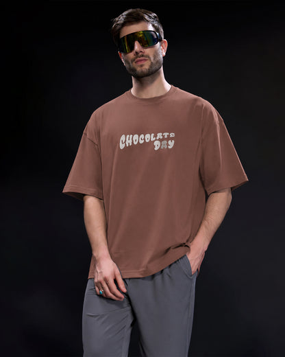 Men's "Love Chocolate Day" Oversized Graphic T-Shirt – Chocolate Brown