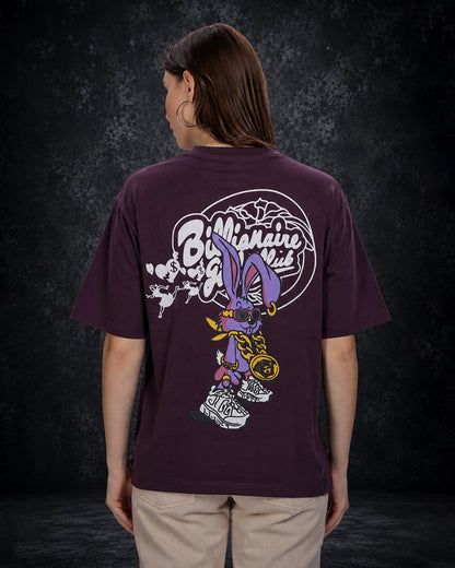 Unisex Billionaire Bunny Graphic Oversized T-Shirt – Deep Plum