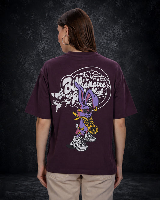 Unisex Billionaire Bunny Graphic Oversized T-Shirt – Deep Plum