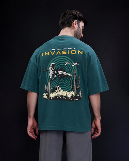 Men's "Invasion" Graphic Oversized T-Shirt – Forest Green