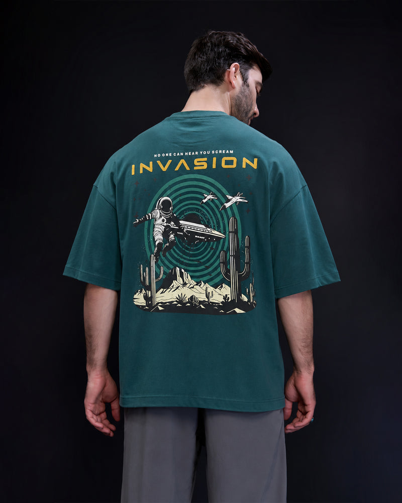 Men's "Invasion" Graphic Oversized T-Shirt – Forest Green