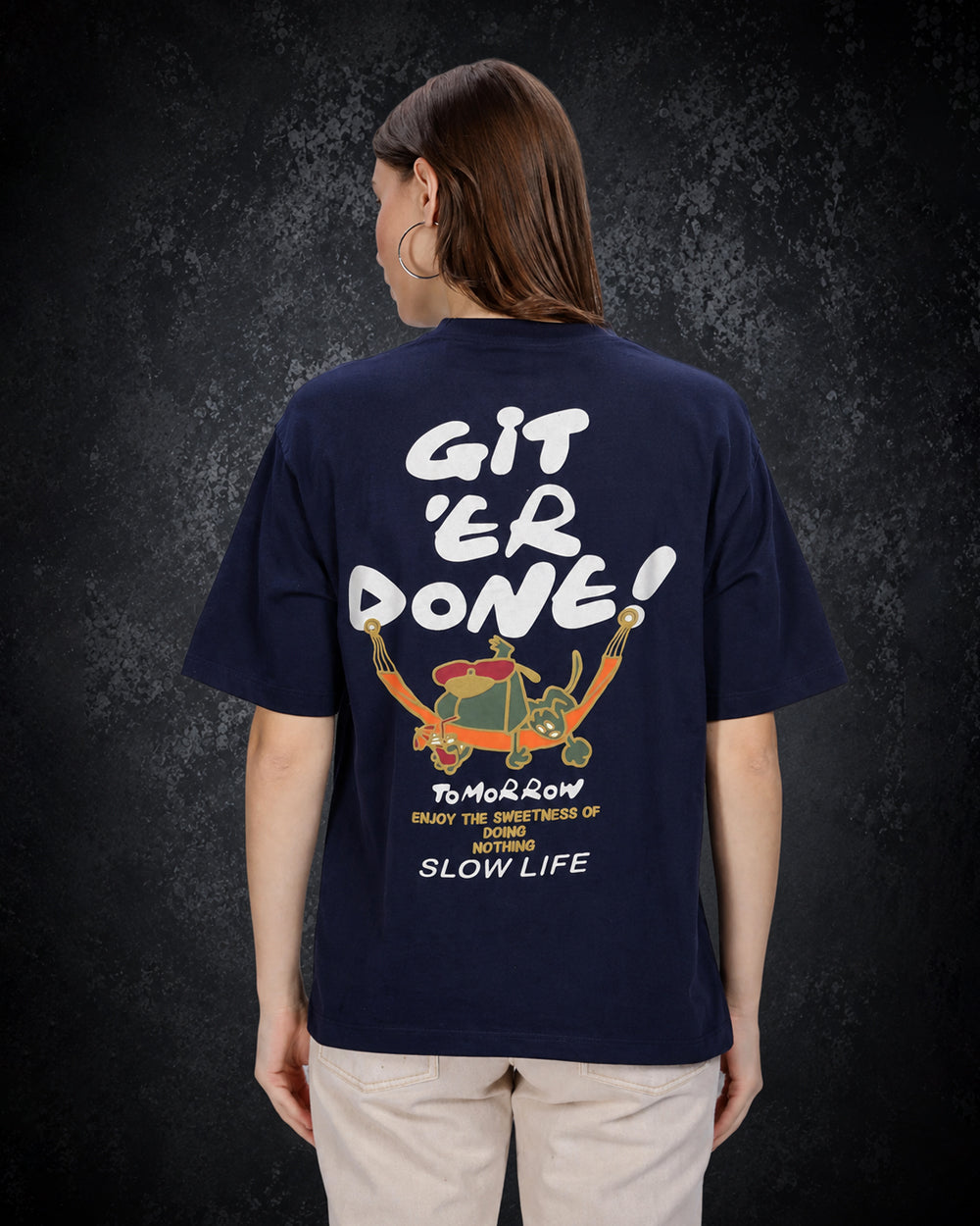 Unisex "Git'er Done" Graphic Oversized T-Shirt – Navy Blue
