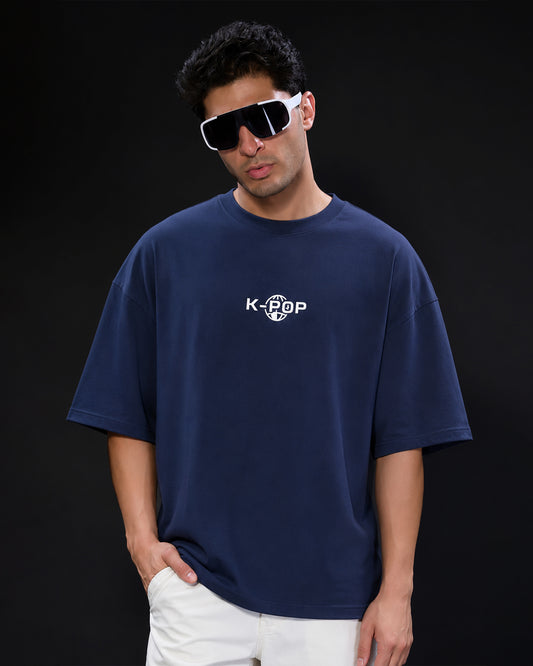 Men's "K-POP" Oversized T-Shirt – Navy Blue