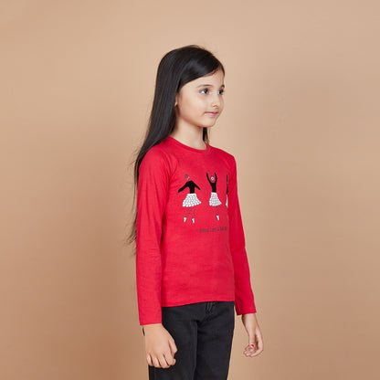 Girl's Solid Designer Print Red T-Shirt