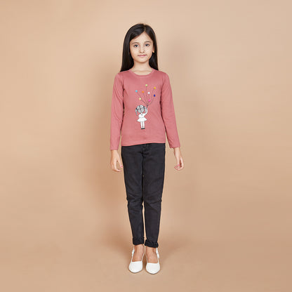 Girl's Solid Colour Designer Print Full Sleeve T-Shirt