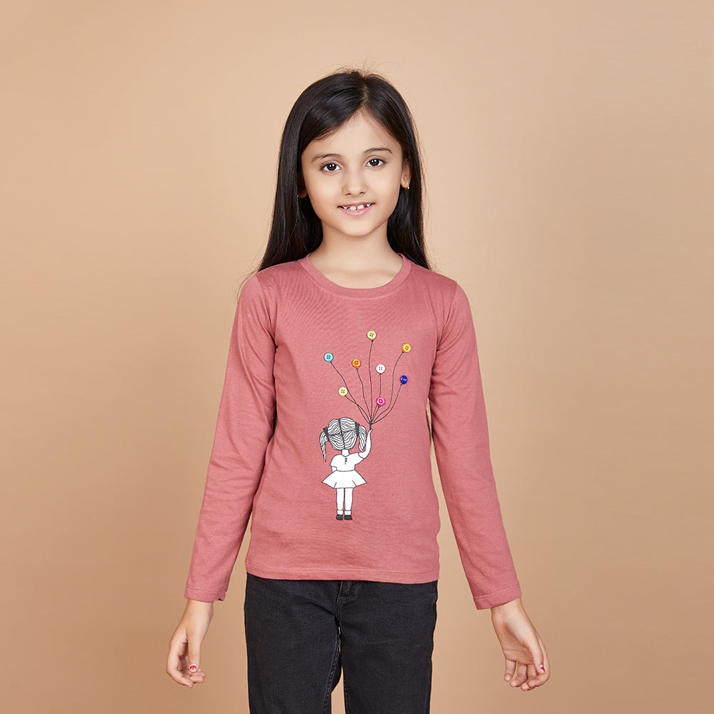 Girl's Solid Colour Designer Print Full Sleeve T-Shirt