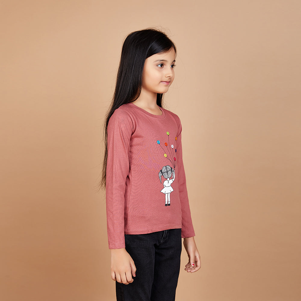 Girl's Solid Colour Designer Print Full Sleeve T-Shirt