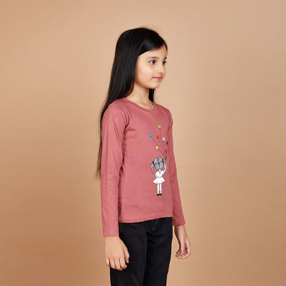 Girl's Solid Colour Designer Print Full Sleeve T-Shirt