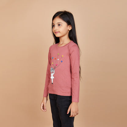 Girl's Solid Colour Designer Print Full Sleeve T-Shirt