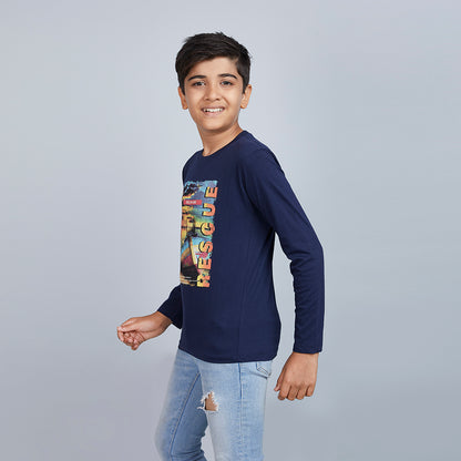 Boy's Blue Graphic Print Crew Neck T-Shirt