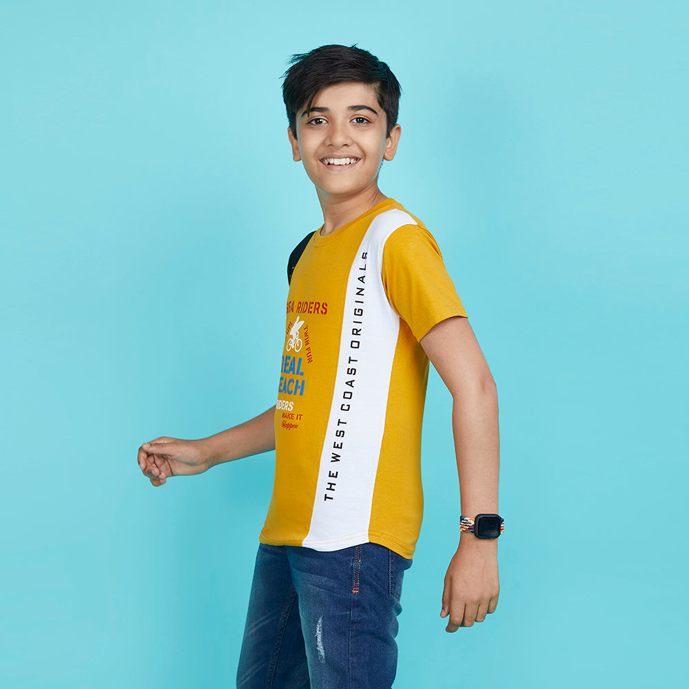 Boy's Designer Typography Yellow T-Shirt