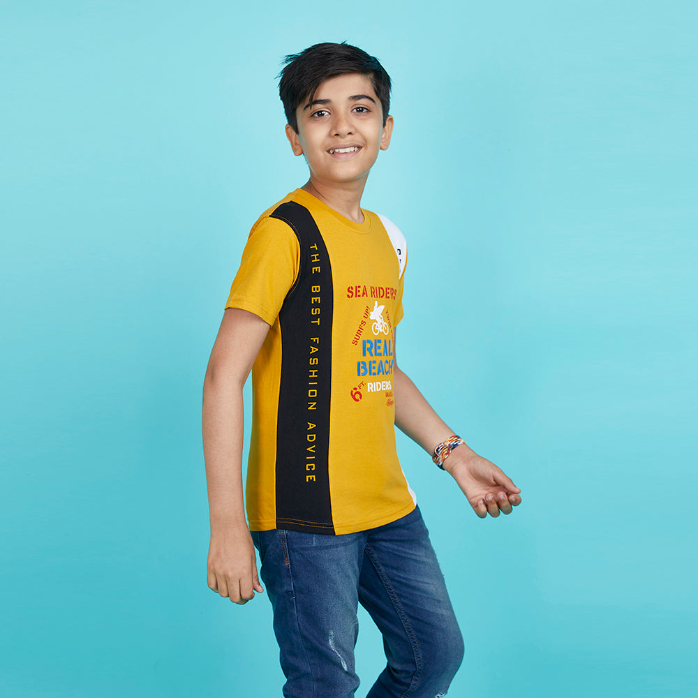 Boy's Designer Typography Yellow T-Shirt