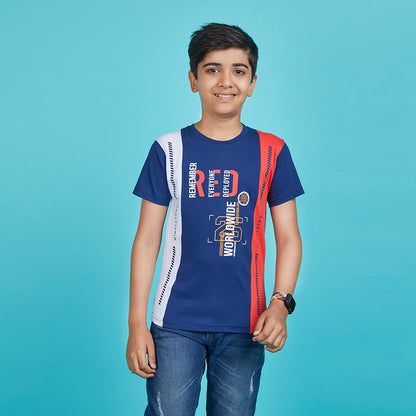 Boy's Tricolor Designer Typography Blue T-Shirt