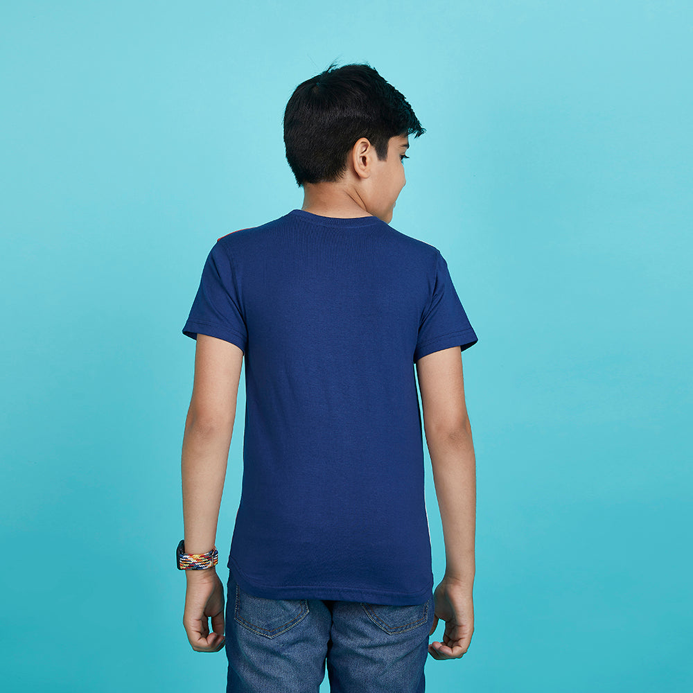 Boy's Tricolor Designer Typography Blue T-Shirt