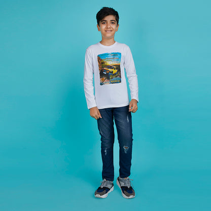 Boy's White Graphic Print Crew Neck T-Shirt