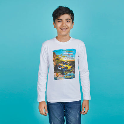 Boy's White Graphic Print Crew Neck T-Shirt