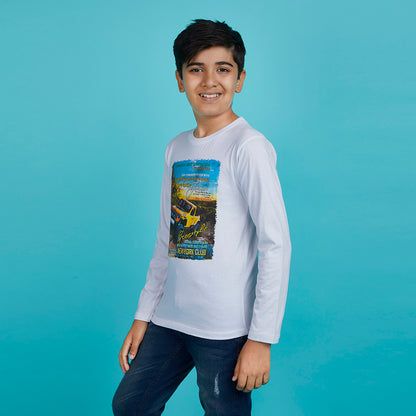 Boy's White Graphic Print Crew Neck T-Shirt