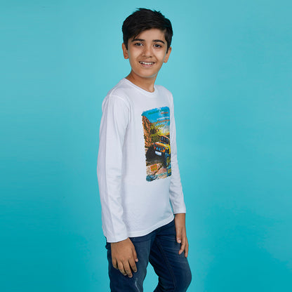 Boy's White Graphic Print Crew Neck T-Shirt