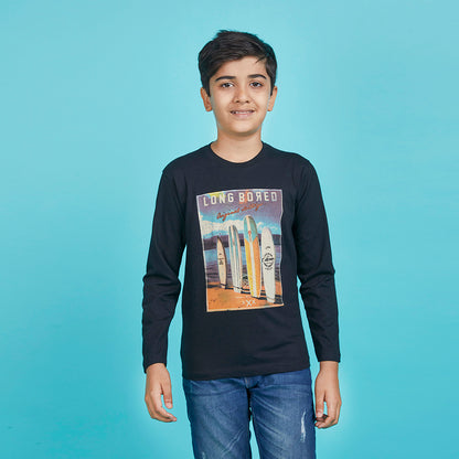 Boy's Black Graphic Print Crew Neck T-Shirt