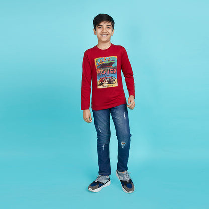 Boy's Red Graphic Print Crew Neck T-Shirt