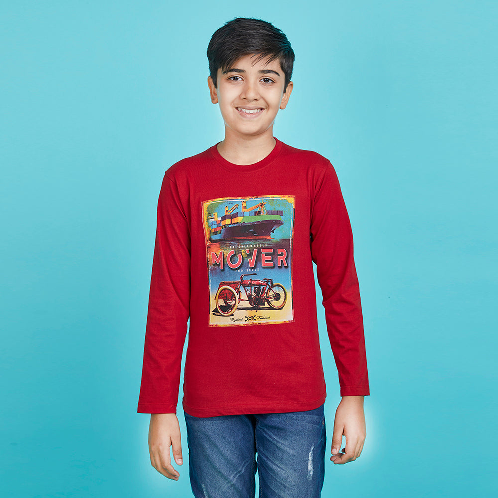 Boy's Red Graphic Print Crew Neck T-Shirt