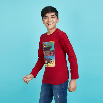 Boy's Red Graphic Print Crew Neck T-Shirt