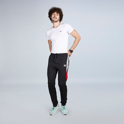 Shera Enjoy Men's Red & Grey Striped Black Track Pants