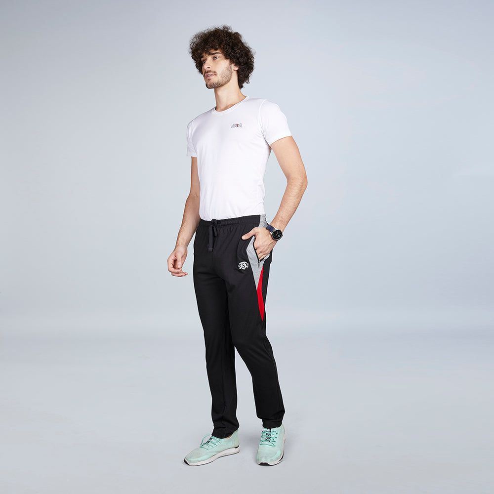 Shera Enjoy Men's Red & Grey Striped Black Track Pants