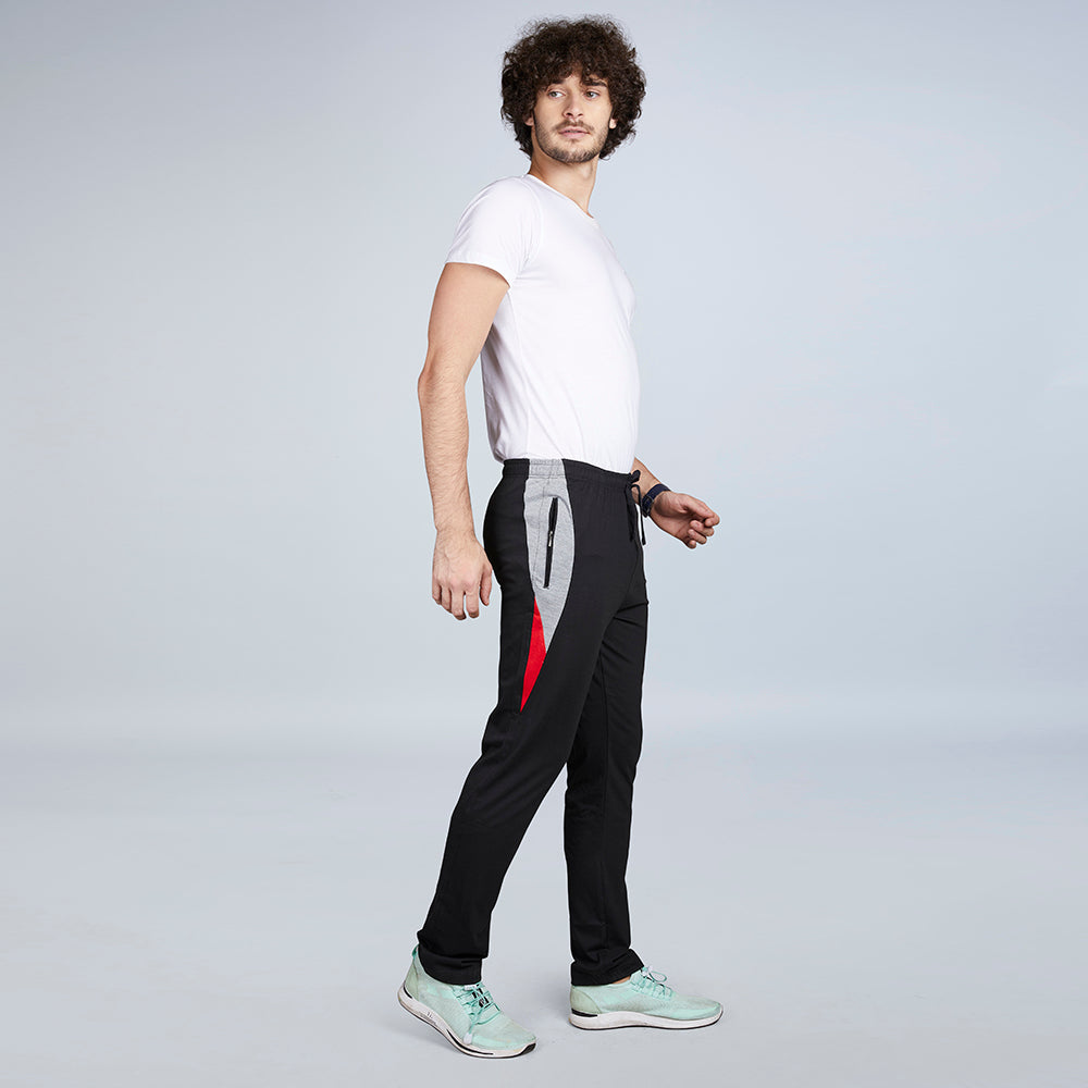 Shera Enjoy Men's Red & Grey Striped Black Track Pants