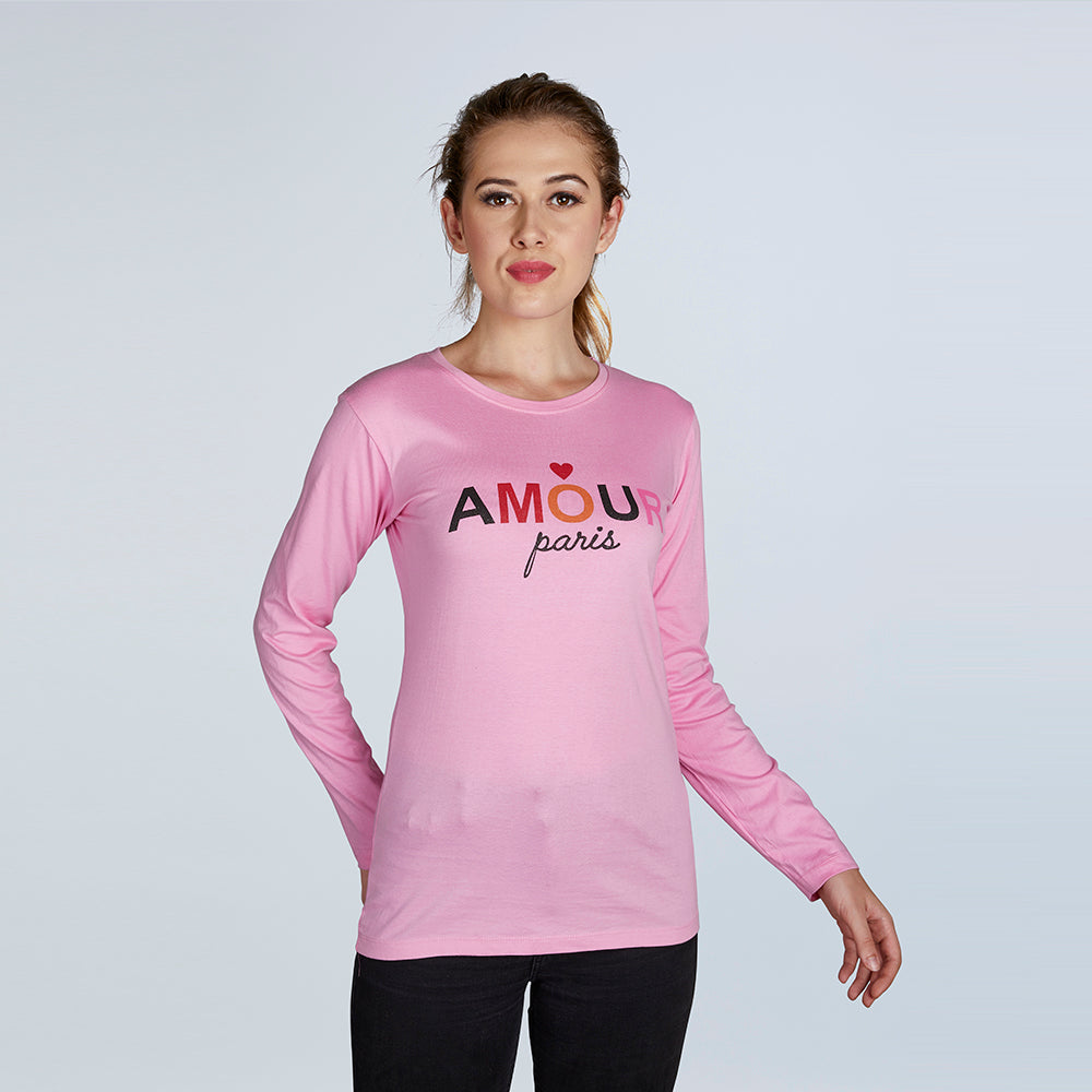 Women's Full Sleeve Round Neck Amour Typography T-Shirt