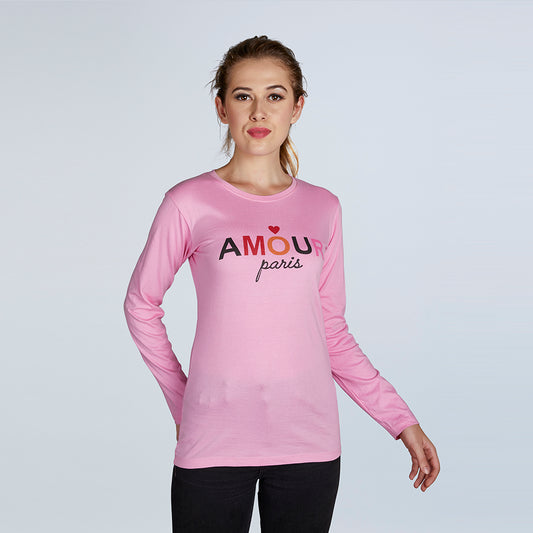 Women's Full Sleeve Round Neck Amour Typography T-Shirt