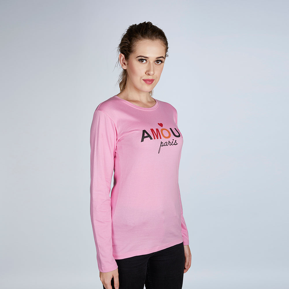 Women's Full Sleeve Round Neck Amour Typography T-Shirt